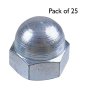 Dome Nuts, Zinc Plated, Size: M8 - Pack of 25