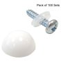 Cap Dome & Screws, White, Size: 8x3/4", Pack of 100 Sets