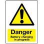 'Danger Battery Charging In Progress' Sign - 400mm x 300mm - 1mm Semi Rigid Plastic