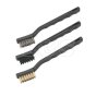 3 Piece Abrasive Brush Set - Nylon, Brass, Wire Filled Heads for Cleaning Spark Plugs and Components