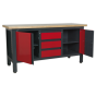 Workstation with 3 Drawers & 2 Cupboards Sealey Part No. AP1905C