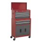 Topchest & Rollcab Combination 6 Drawer with Ball Bearing Slides - Red/Grey Sealey Part No. AP2200BB