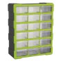 Cabinet Box 18 Drawer - Hi-Vis Green/Black Sealey Part No. APDC18HV