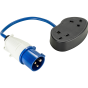 Dual Socket 16A - 13A Fly Lead - 400mm Cable 16A Plug & 2 x 13A Socket 240V