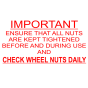 Safety Label 'Check Wheel Nuts' 110mm x 60mm Self Adhesive - Each