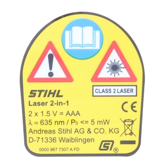 Warning pictogram laser 2-in-1 for Stihl  MS71 Chainsaws -0000 967 7307