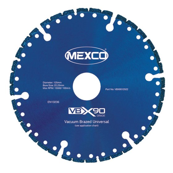Mexco 125mm Vacuum Brazed Blade Multi-Use X90 Grade 22.23mm Diamond Blade Bore