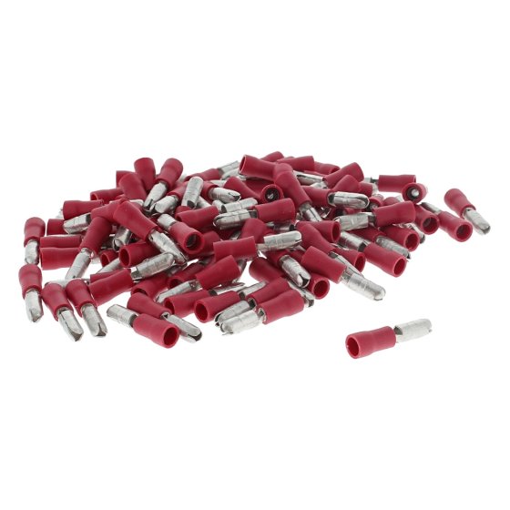 Male Bullet Terminal 4mm Red Electrical Fitting - 100 Pack