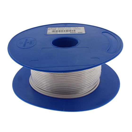 1mm Squared Single Core Cable - 8.5 Amp, Colour: White, 50m