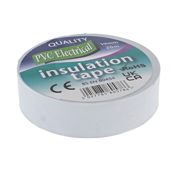 PVC Insulation Tape, White, 19mm x 20m Rolls