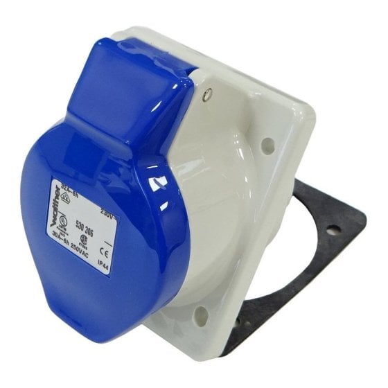 Angled Panel Socket 16 Amp 240v Blue for Electrical Panels