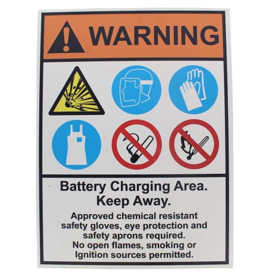 Danger Battery Charging Semi Rigid Styrene Area Sign, A3 Size: 297 x 420 mm