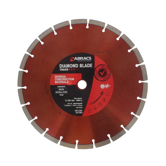 12" (300mm) Diamond Blade for Cutting General Building Materials - 20mm Hole