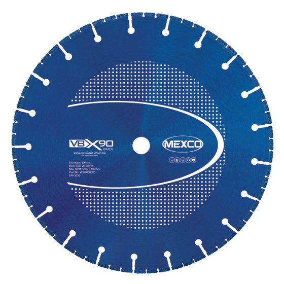 Mexco 300mm Vacuum Brazed Blade Multi-Use X90 Grade 20mm Diamond Blade Bore