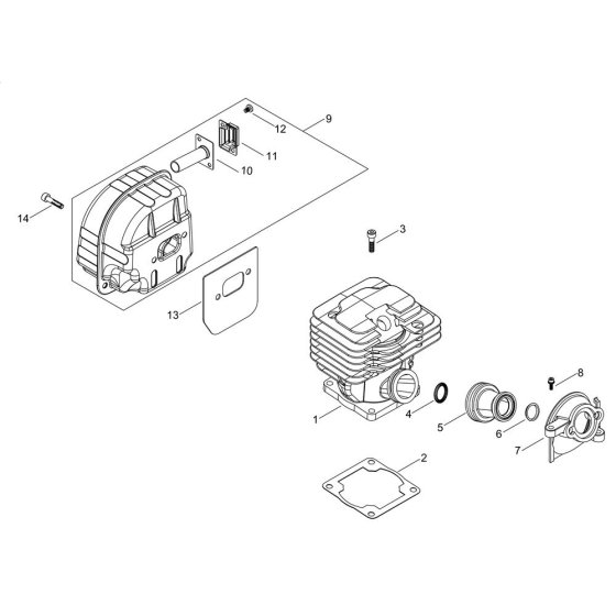 Cylinder, Muffler for Shindaiwa