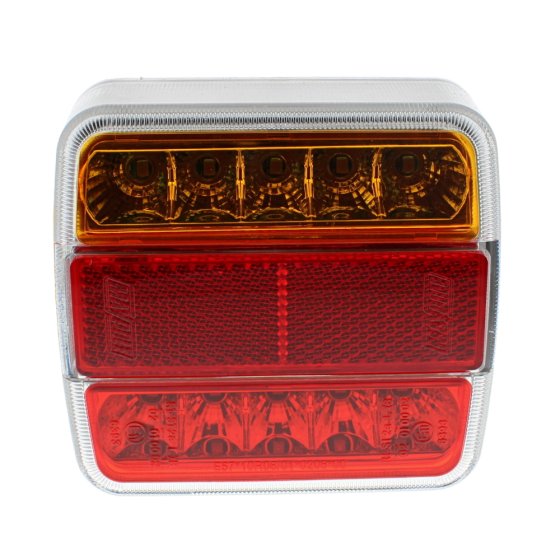 12v LED Rear Square Combi Lamp - Stop/Tail/Ind/No Plate Light -150mm Cable