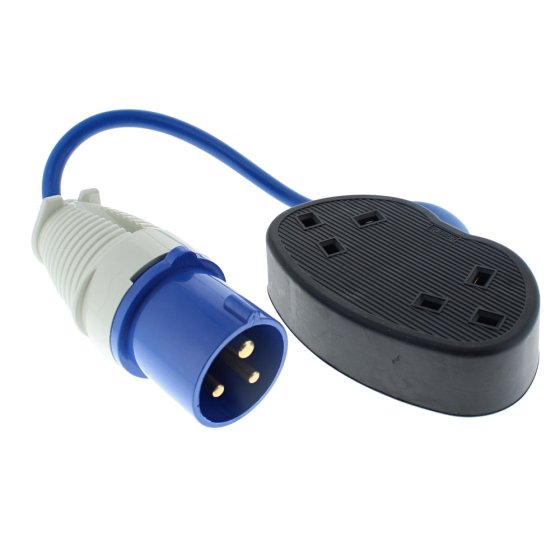 Dual Socket 16A - 13A Fly Lead - 400mm Cable 16A Plug & 2 x 13A Socket 240V