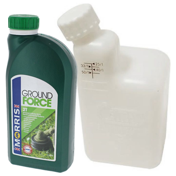 Mixing Bottle & Morris Ground Force 2 Stroke Oil 1L 50:1 Kit