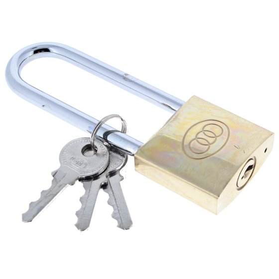 Padlock 40mm Long Shackle Brass Body with 3 Keys for Security