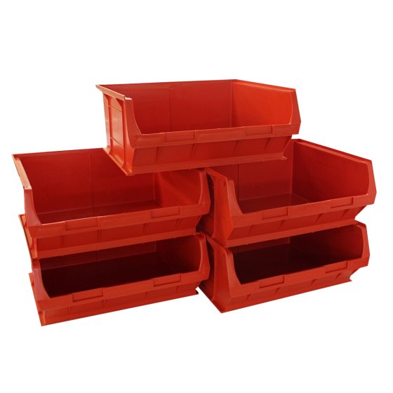 Size 6 Red Storage Bins - 5 Pack (420x182x375mm)
