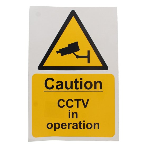 Caution Cctv In Operation Sign White/ Yellow - Pack of 5