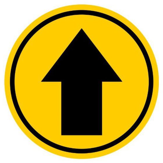Circular Arrow Floor Sticker - Black Arrow, Yellow Background - Diameter of 300mm