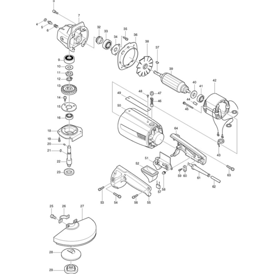 Makita 9607B Angle Grinder Assembly