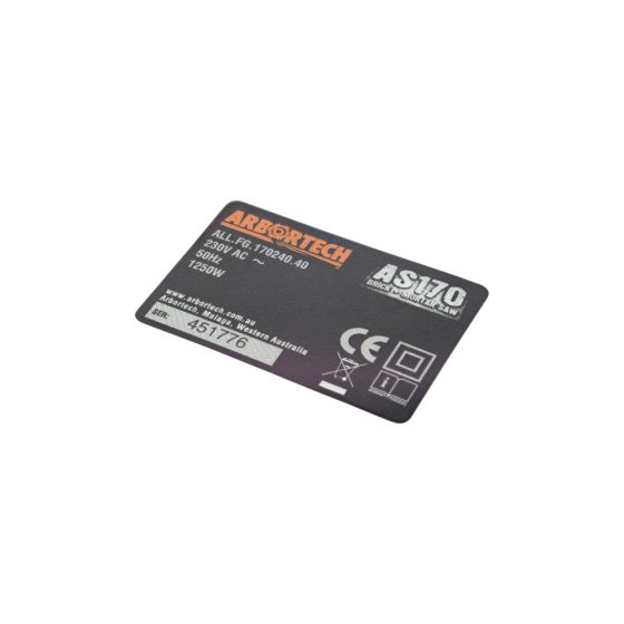 Electrical Specification Label with Serial Number for Arbortech AS170 Allsaw - A17078