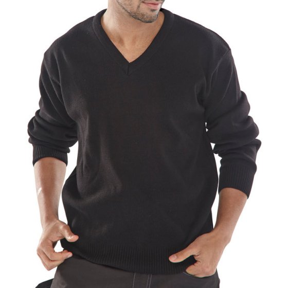 V-Neck Sweater Thick Acrylic Material Ribbed Waistband & Cuffs Black LRG
