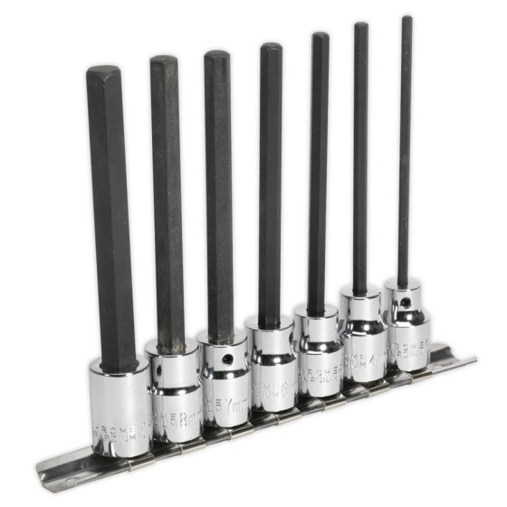 Hex Socket Bit Set 7pc 3/8"Sq Drive 110mm Metric Sealey Part No. AK62254