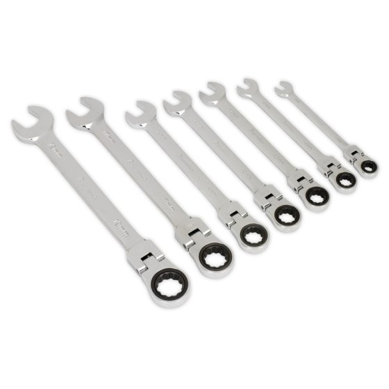 Flexi-Head Ratchet Metric Combination Spanner Set - 7 Piece