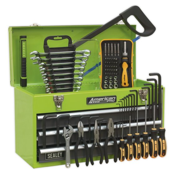 Portable Tool Chest 3 Drawer with Ball Bearing Slides - Hi-Vis & 93pc Tool Kit Sealey Part No. AP9243BBHVCOM