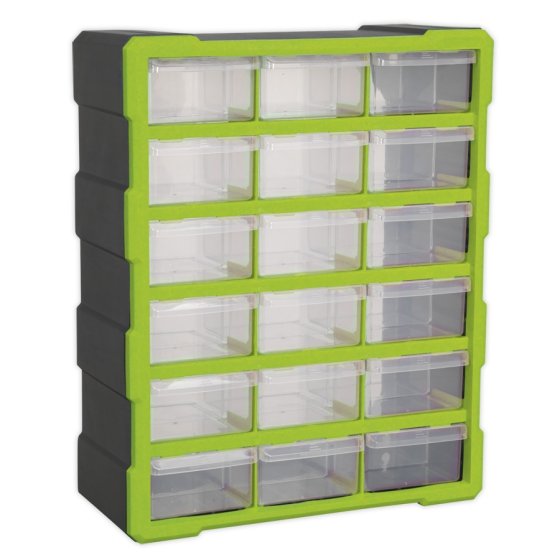 Cabinet Box 18 Drawer - Hi-Vis Green/Black Sealey Part No. APDC18HV