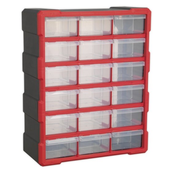 Cabinet Box 18 Drawer - Red/Black Sealey Part No. APDC18R