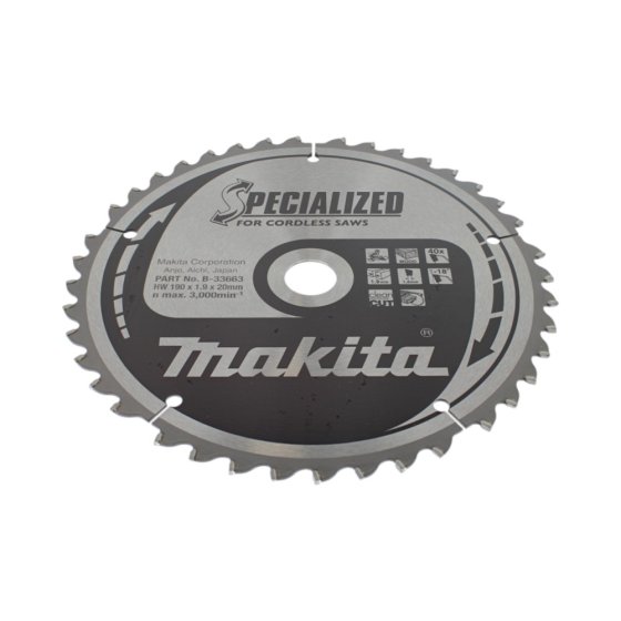 Makita 190mm x 20mm x 40T Specialised Circular Saw TCT Blade - OEM No. B-20694