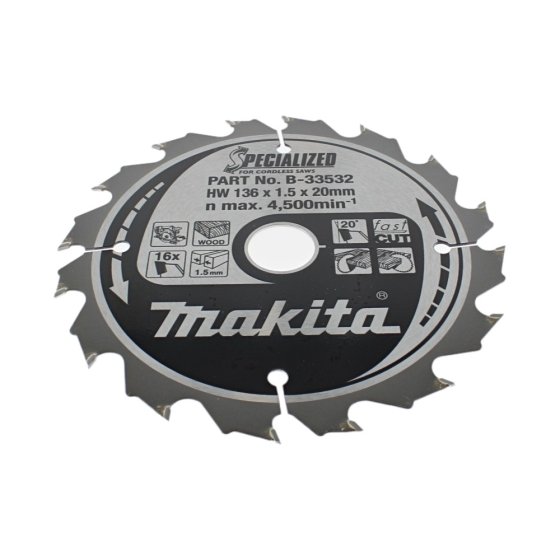Specialized TCT 16T Wood Blade for Makita BSS500 Circular Saws - OEM No. B-33532