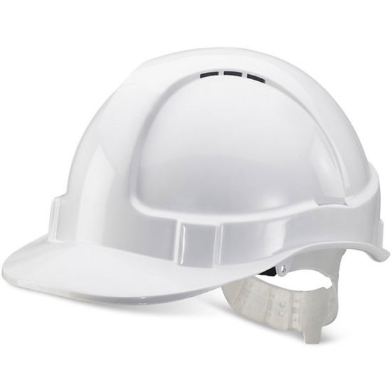Economy Vented Safety Helmet ABS Shell Plastic Harness & Sweatband White