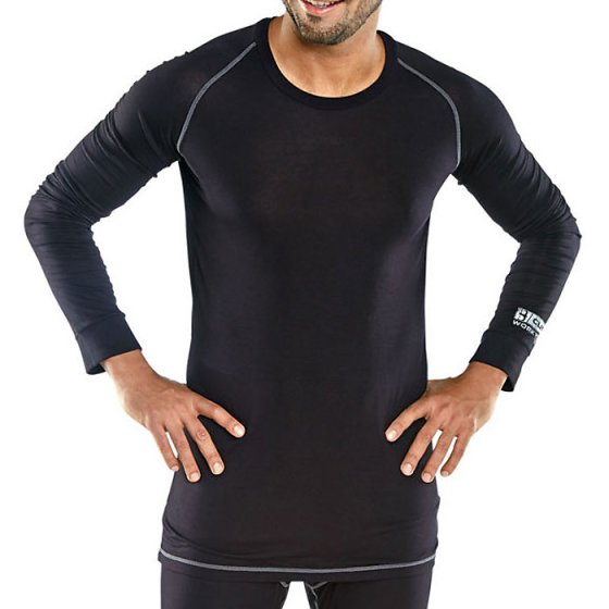 Compression Base Layer Vest Long Sleeve Crew Neck & Ribbed Cuffs Black LGE