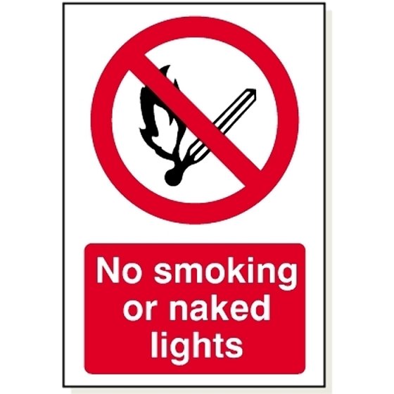 No Naked Lights Sign 240x360mm Foamex 3mm for Hazardous Areas