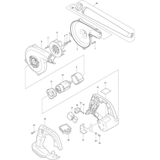 Makita BUB183 Blower Assembly