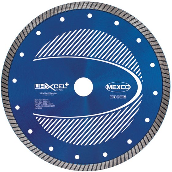 Mexco 230mm Ultra Hard Materials UHXCEL+ Grade 22.23mm Diamond Blade Bore