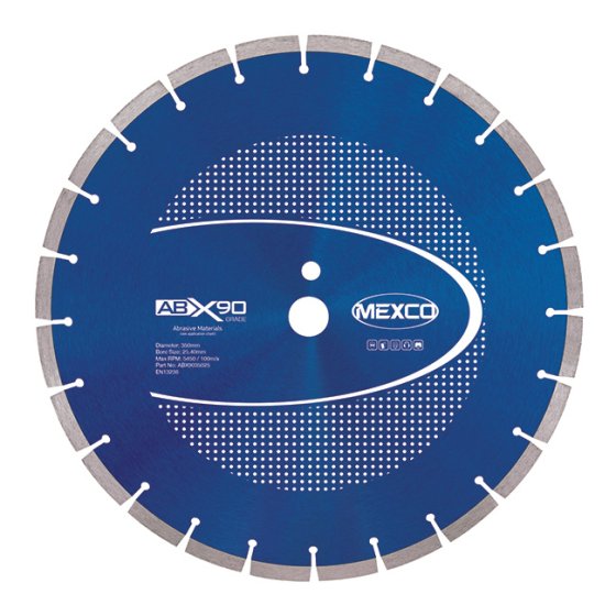 Mexco 350mm Abrasive Materials X90 Grade 25.40mm Diamond Blade Bore