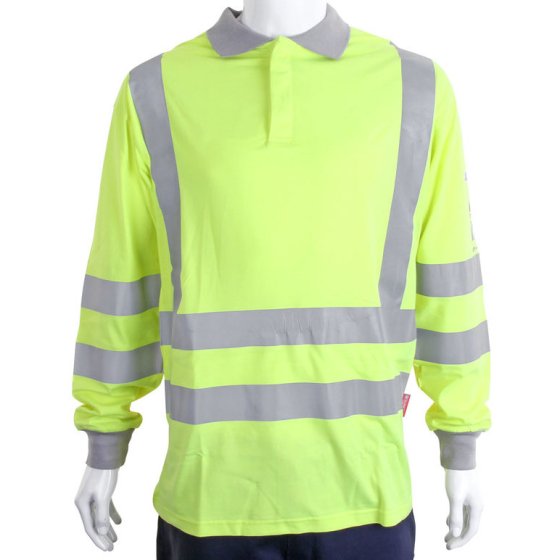 Long Sleeved Polo Shirt ARC Compliant Hi-Viz Fire Retardant Sat Yellow LGE