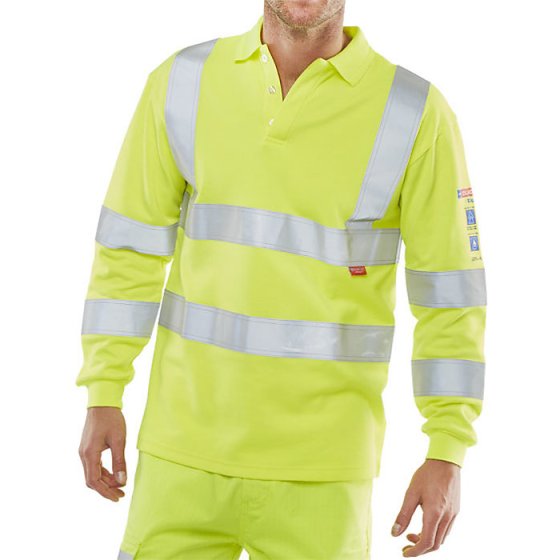 Hi Viz Long-S Polo Shirt Arc Flash Fire Retardant Saturn Yellow Size XXL