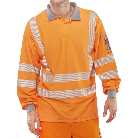 Arc Flash Long Sleeve Polo Shirt Go/Rt for Railway use Orange Size SML