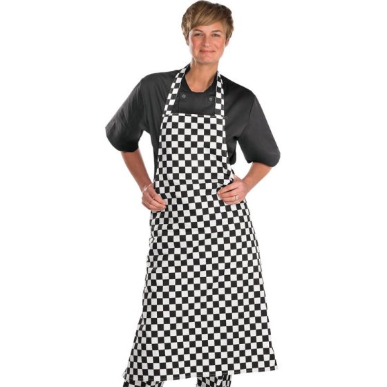 Chefs Bib Apron 100% Polyester Anti-Tangle Ties 24" W x 40" H Black/White