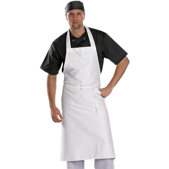 Chefs Bib Apron Poly/Cotton Fabric Anti Tangle Ties 34" wide x 40" H White