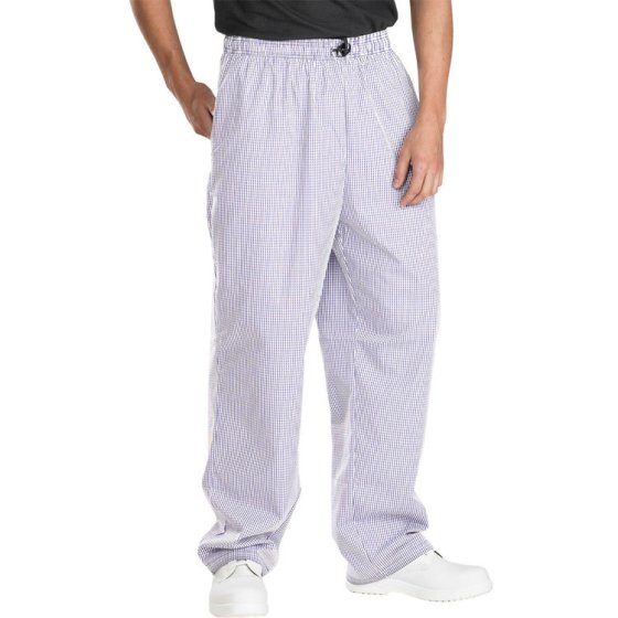 Chefs Trousers Small Check Polyester Cotton Elasticated Waist Navy/White M
