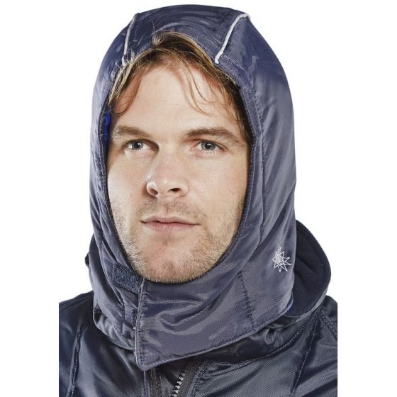 Coldstar Freezer Hood Stud fastening to Garment with Draw String Navy Blue