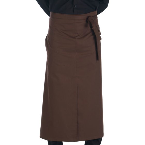 Long Apron Front Slit Anti Tangle Ties Polyester/Cotton Fabric Brown